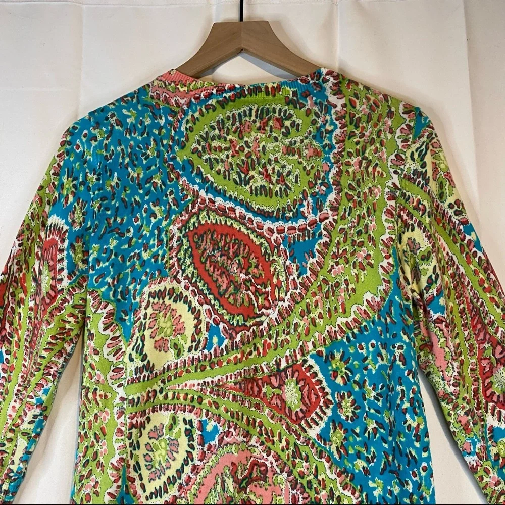 TALBOTS Women’s Size M Medium Sweater Cardigan 3/4 Sleeve Floral Mosiac - Picture 14 of 16